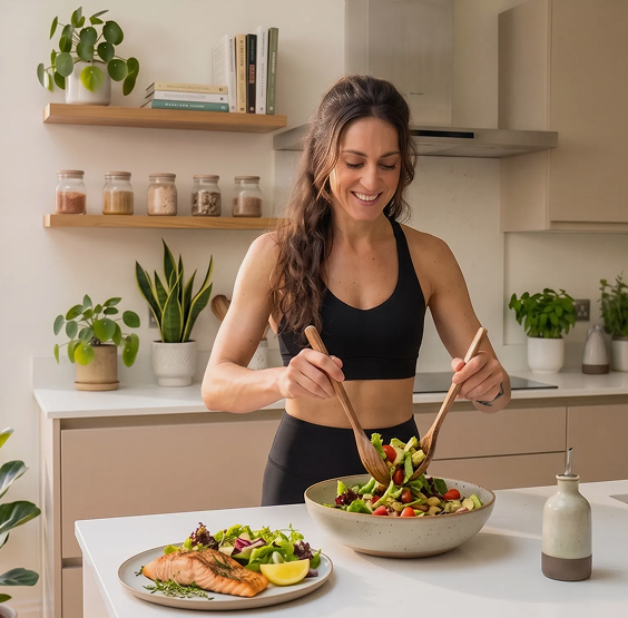 High Diet Woman preparing a personalized high-protein meal - High.diet weight loss plan in action