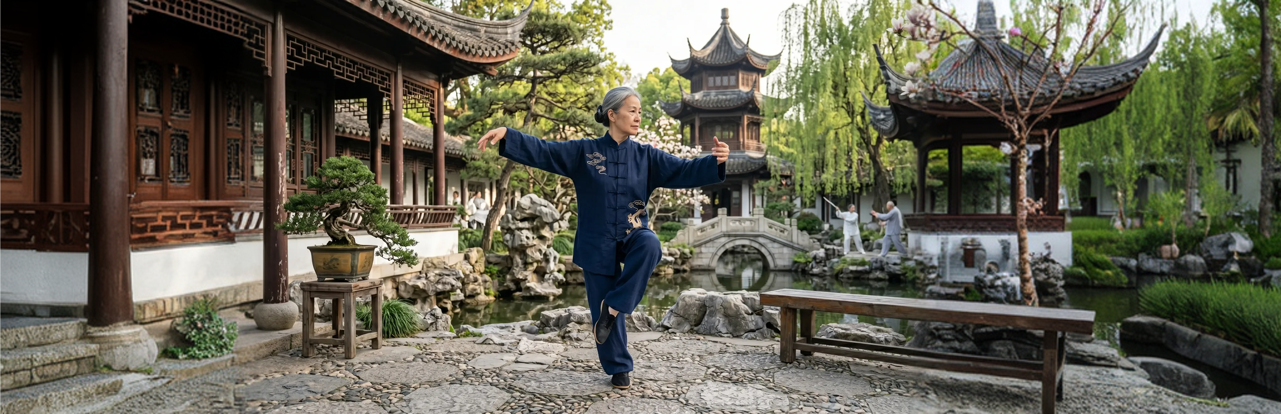 Woman practicing a gentle Koi Yoga Qigong session at home with the personalized wellness plan