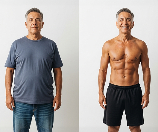 Resultado real de Menletics: Ben R., 56 años. El antes y después de un usuario tras seguir el plan de entrenamiento personalizado de calistenia militar en casa de Menletics para hombres Resultado real de Menletics: Ben R., 56 años. El antes y después de un usuario tras seguir el plan de entrenamiento personalizado de calistenia militar en casa de Menletics para hombres