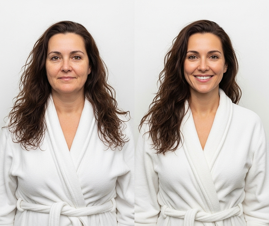 Nord Yoga honest review result - Monica N. aged 37 before and after the Nord Yoga personalized face yoga plan for natural anti-aging