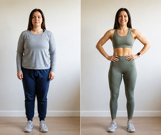 Probiotic Diet real user result - Jessica T. aged 29 before and after probiotic belly fat reduction home plan