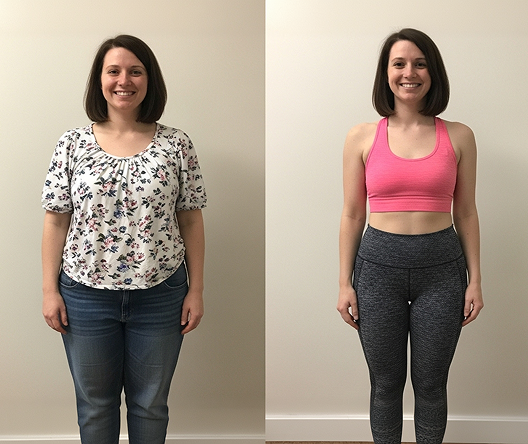 Walking Yoga real user result - Sarah B. aged 38 before and after following a personalized walking exercise plan