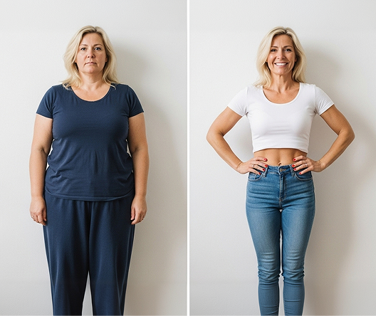 Walking Yoga honest review result - Laura S. aged 42 before and after walking and home workouts for weight loss